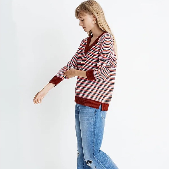 Madewell Arden V-Neck Crop Pullover Sweater in Stripe Size XS - Picture 2 of 5